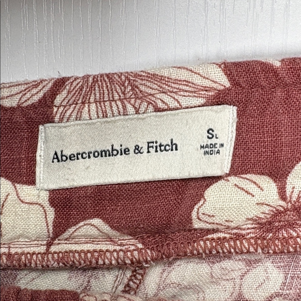 Abercrombie & Fitch Tall Floral Linen Pull-On Relaxed Wide Pant Mahogany Small - Picture 7 of 8